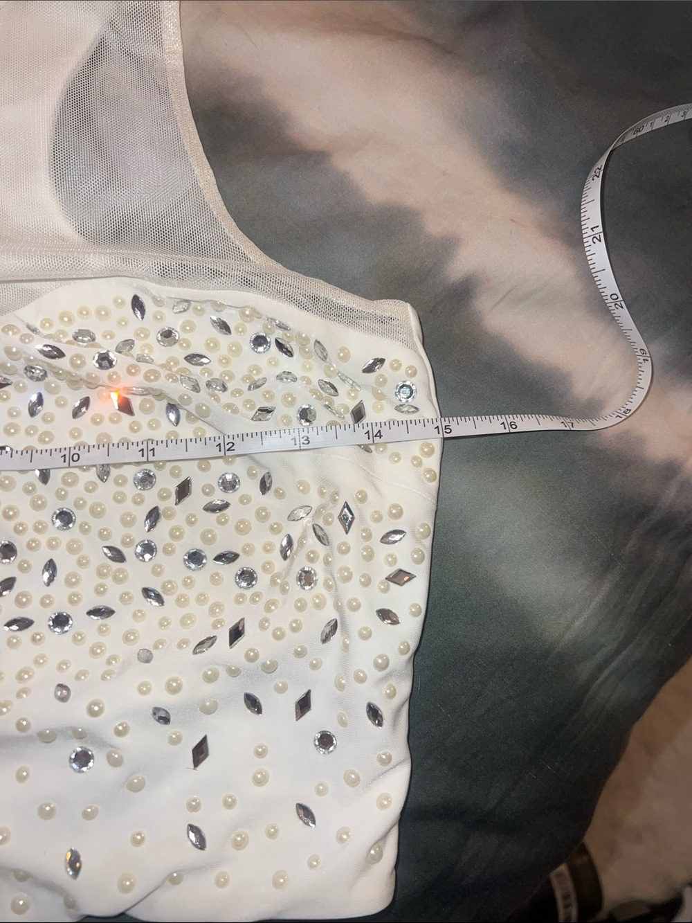 Marciano white rhinestone and faux-pearl embellished crop top - Picture 7 of 8
